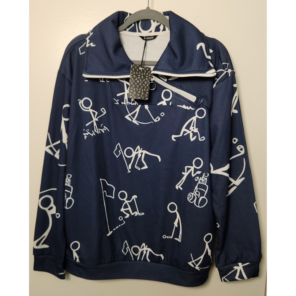 Acegolfs Hyper-Prep Golf Sweatshirt NWT Blue‎ 1/4 Zip Pullover Asymmetrical L XL